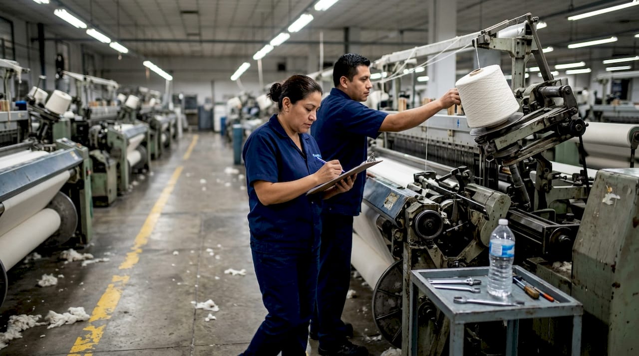 Technicians working in textile production area