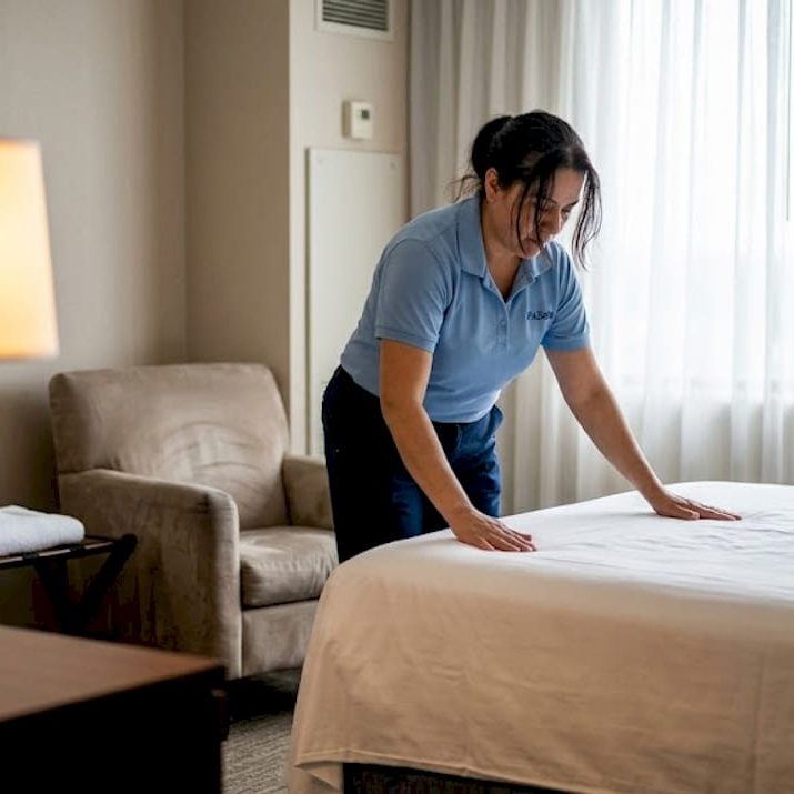 Hotel staff preparing certified textiles