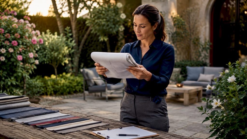Hospitality manager inspecting hotel bed linen fabric