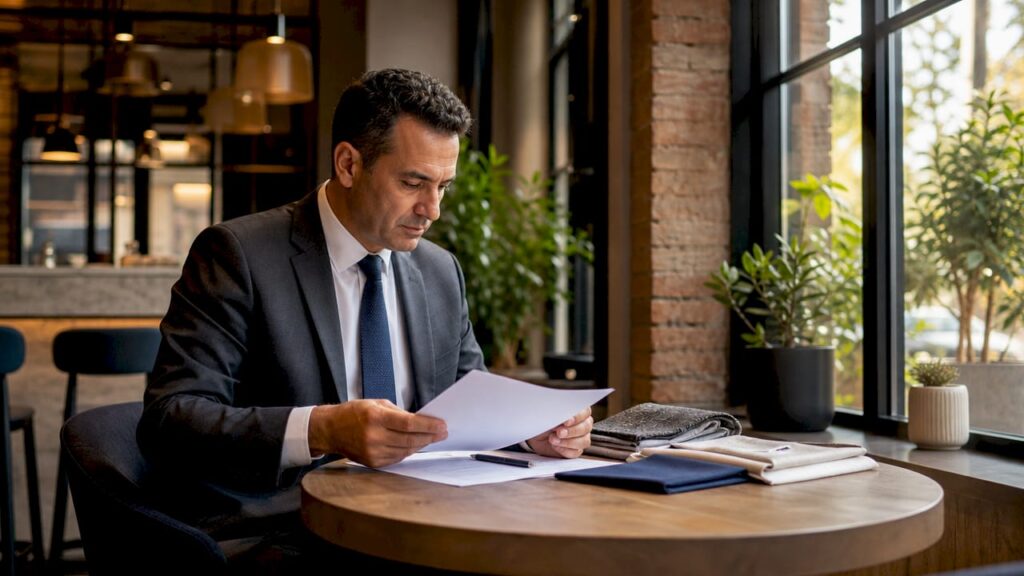 Hotel manager reviewing uniform policy documents