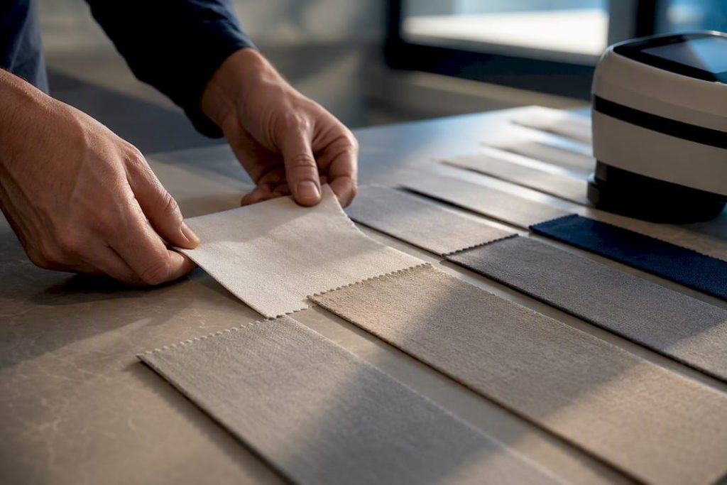 Textile swatches inspected for colorfastness