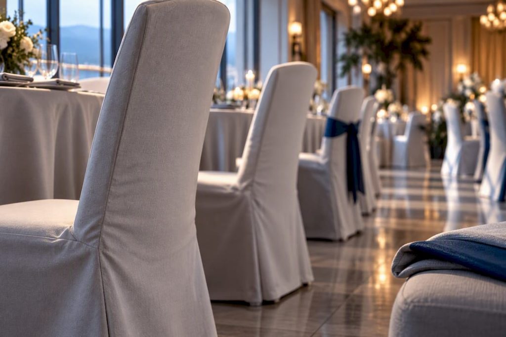 Textured chair covers in banquet venue