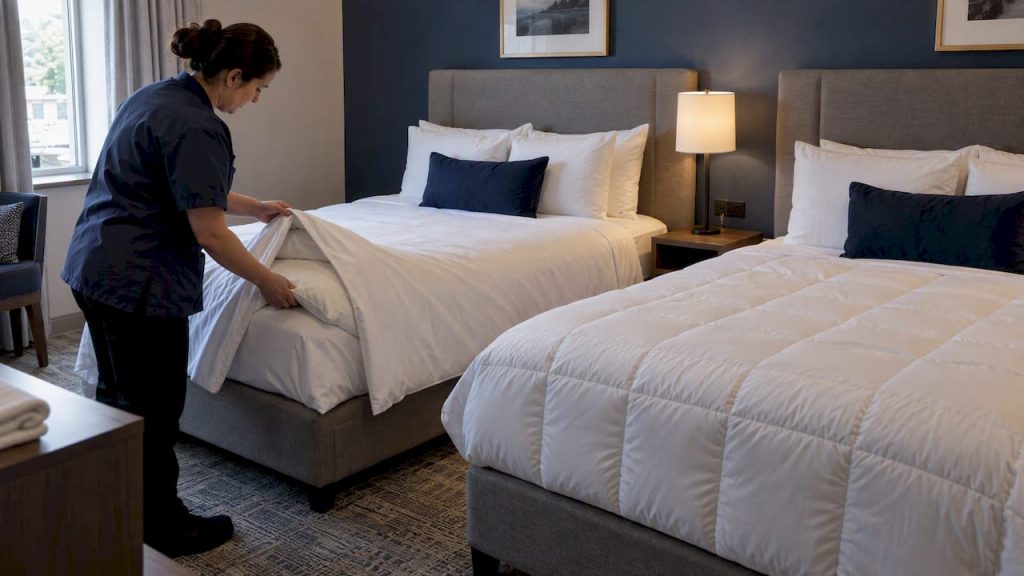 Duvet and comforter displayed side by side